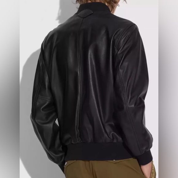 COACH Men’s MA-1 Jacket Lamb Leather Black Bomber Biker Sz S NWT - Picture 3 of 11